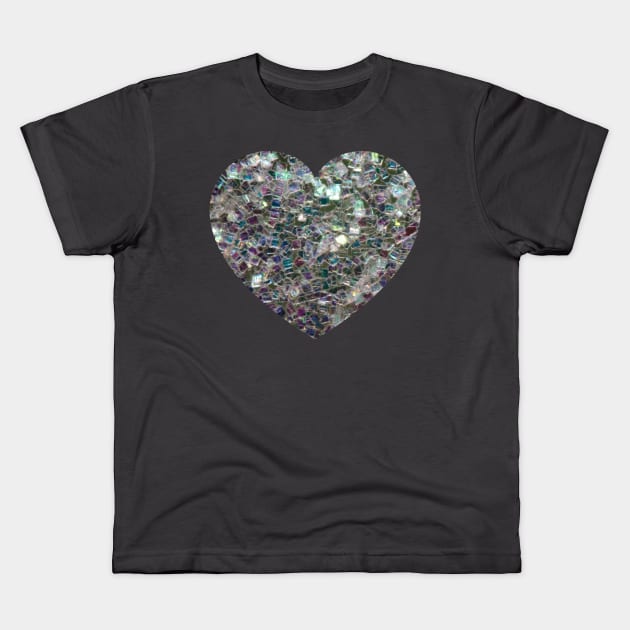 Sparkly silver mosaic glitter Heart faux sparkles love Valentines Kids T-Shirt by PLdesign